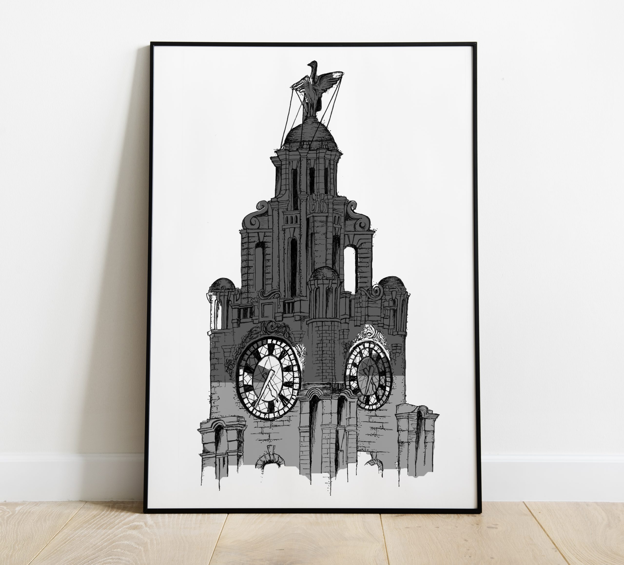 Liver Building Print - Grace Emily - Grey